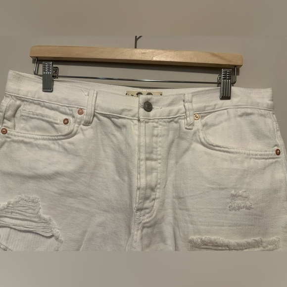 Free People We The Free Loving Good Vibrations Distressed Denim Shorts White - Picture 5 of 12